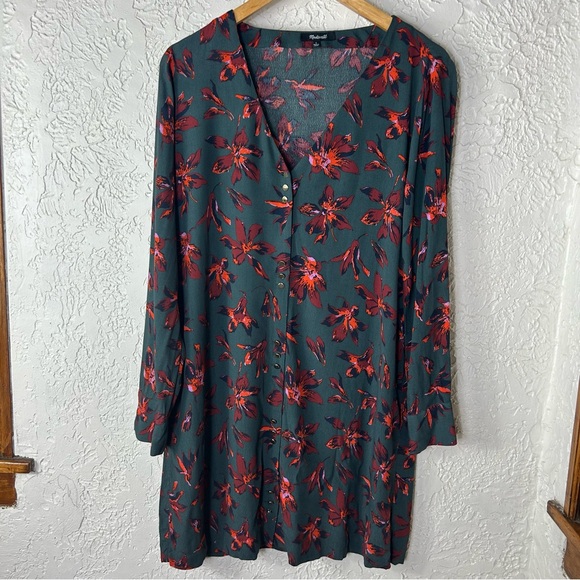 Madewell | Floral Print Easy Dress Long Sleeve Button Front Size L - Picture 2 of 15